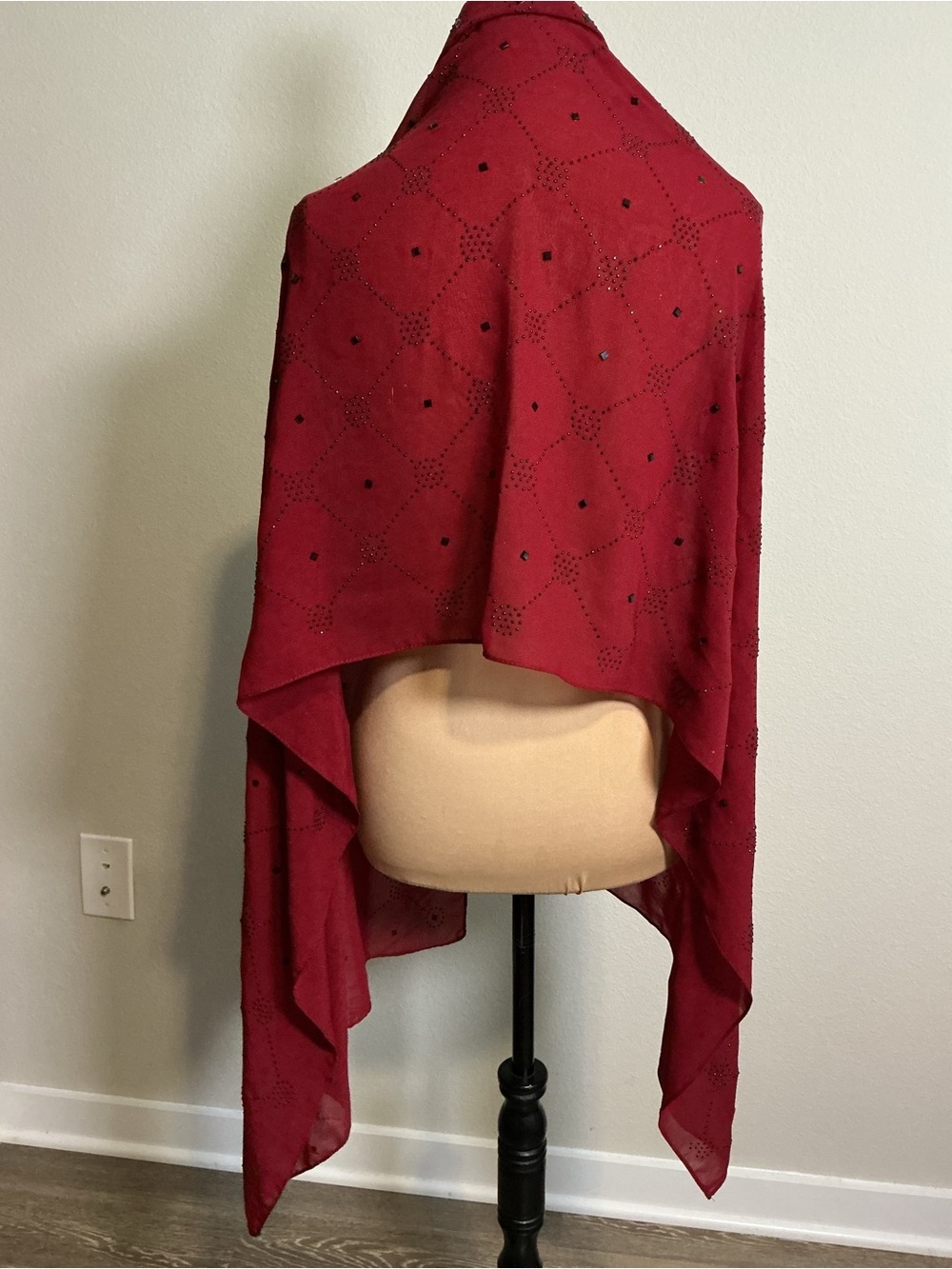 Women's Burgundy Embellished Scarf Shawl - Picture 5 of 6
